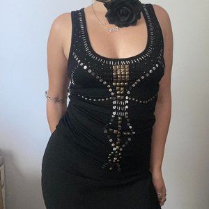 Y2K Roommates California black studded/beaded/sequin tank top